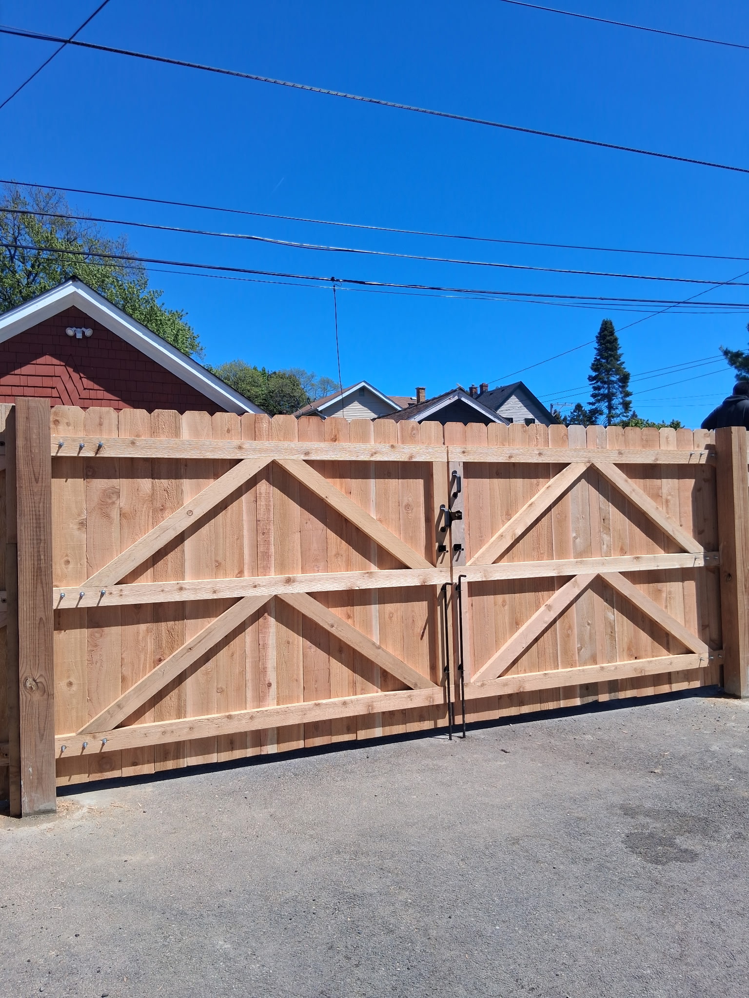 Custom double wood driveway gate